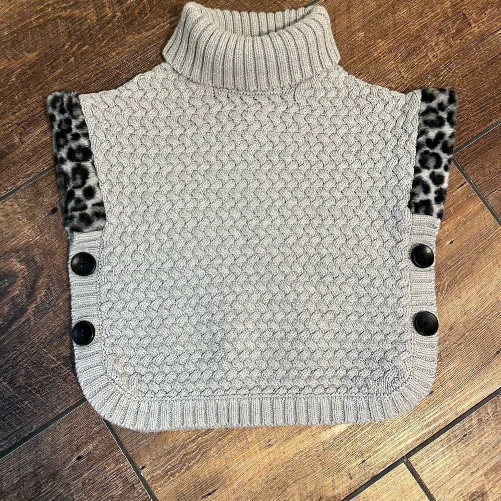 Aspen Kids Sweater Girl's Size 5 / 6 Small S Grey Leopard Print Poncho